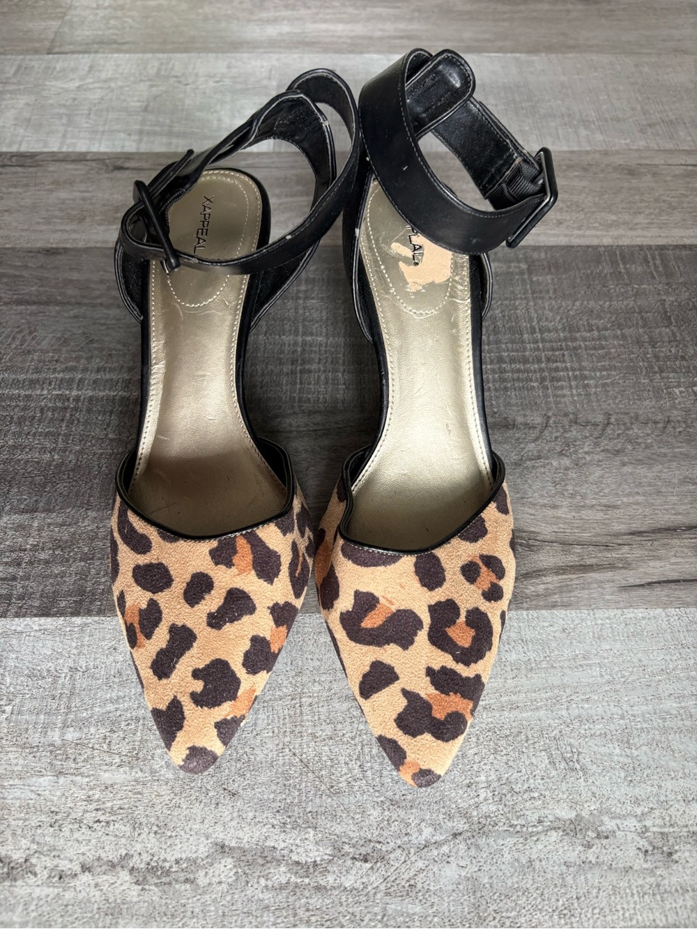 Xappeal Leopard Print Pointed Toe Ankle Strap Heels - Black & Brown